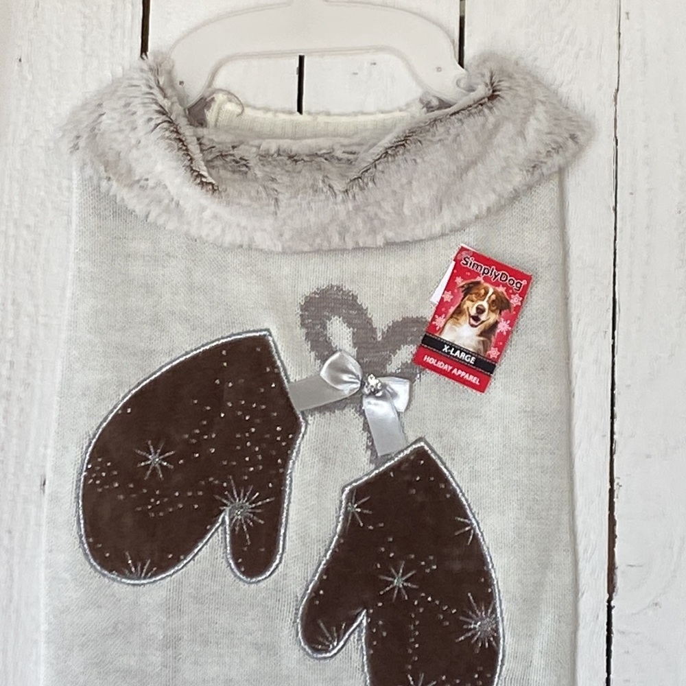 Pet White Sparkle Mittens Sweater - Picture 7 of 9